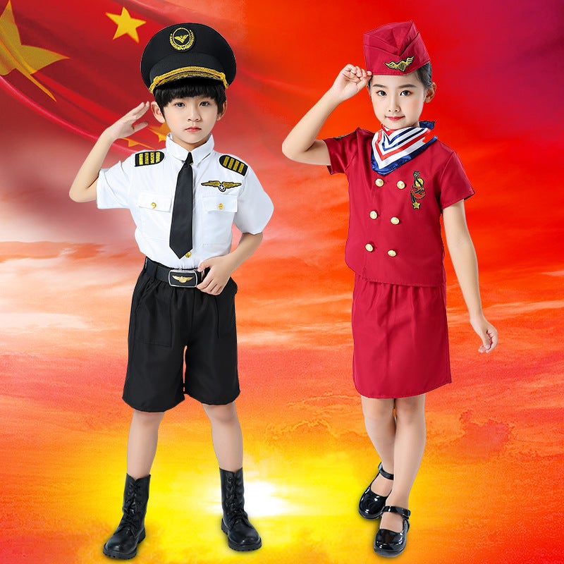 Chinese Captain Children'S Costume Boy Air Force Pilot Air Force Police Uniform Female Stewardess Clothes Role Play - Image 4